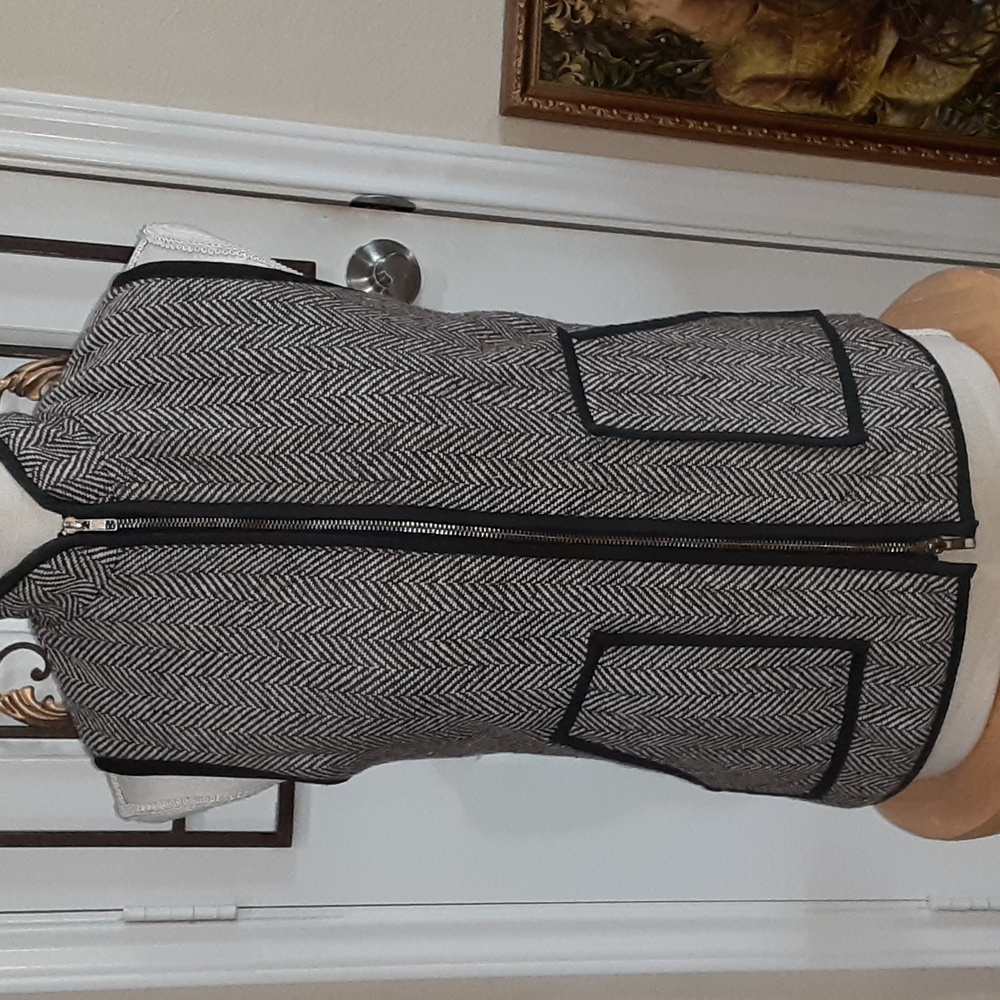 Hemline Mom Quilted Herringbone Wool Blend Puffer Vest Black White Small - Picture 3 of 8